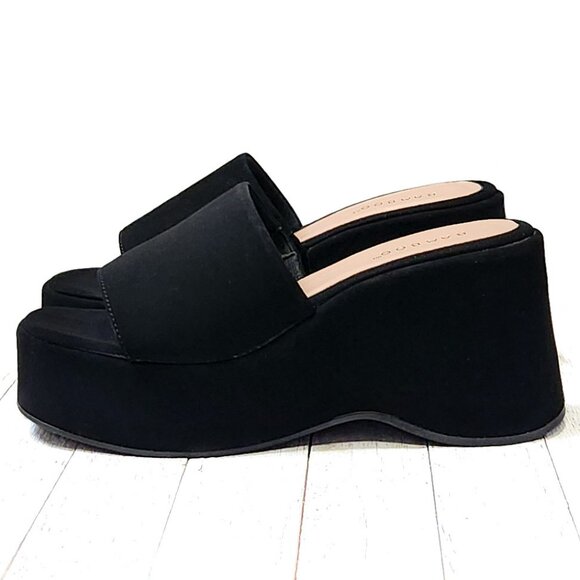 Black Suede Platform Slide Sandals - Picture 4 of 6